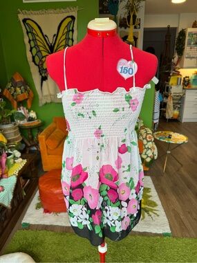 Vintage forever, 21 sheer Floral Smocked top with Pink & Green Print